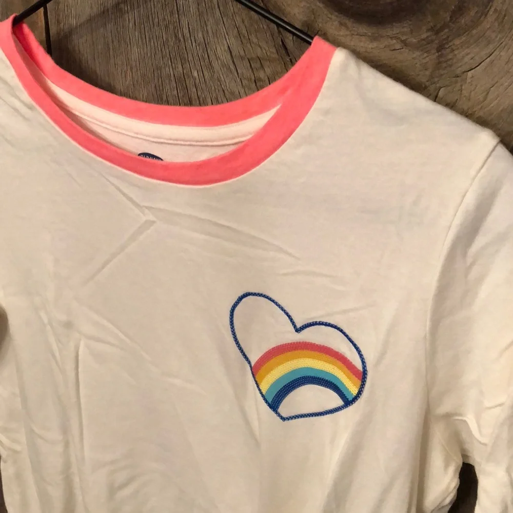 Old Navy Cream Tie Front Ringer Rainbow Size XL 14